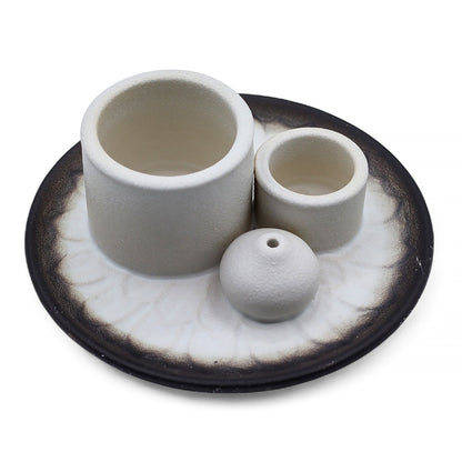Palo Santo Stick & Smudge Holder - Mandala - White & Grey | Auro & Co