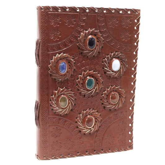 Leather Chakra Stone Notebook (6x9") – lifestyle shot