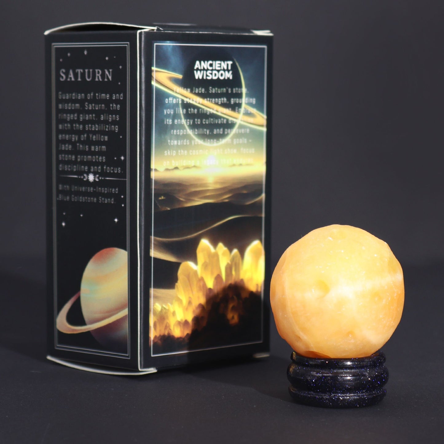 Yellow Jade Planet on a Sola Goldstone Stand (SATURN) – product image 5