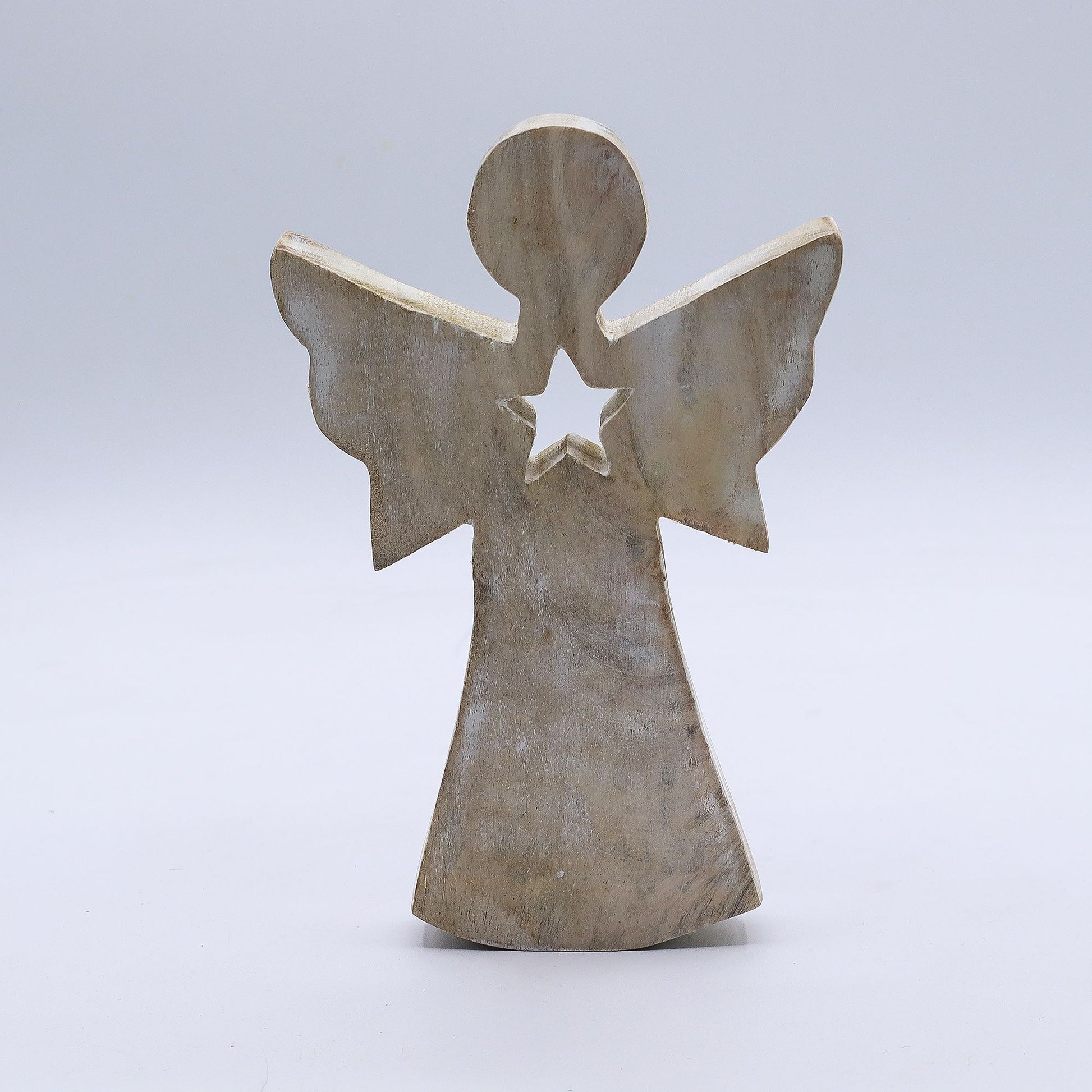 Mango Wood Angel - Whitewash with Star Cut Out – lifestyle shot