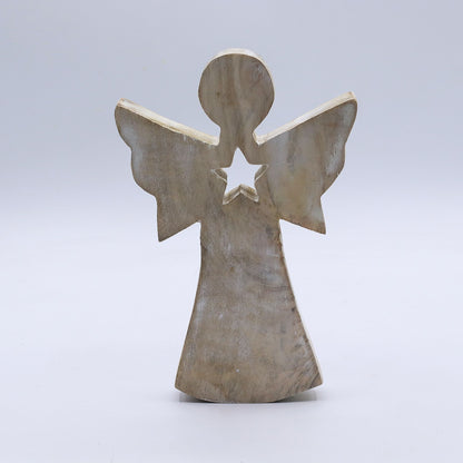 Mango Wood Angel - Whitewash with Star Cut Out – lifestyle shot