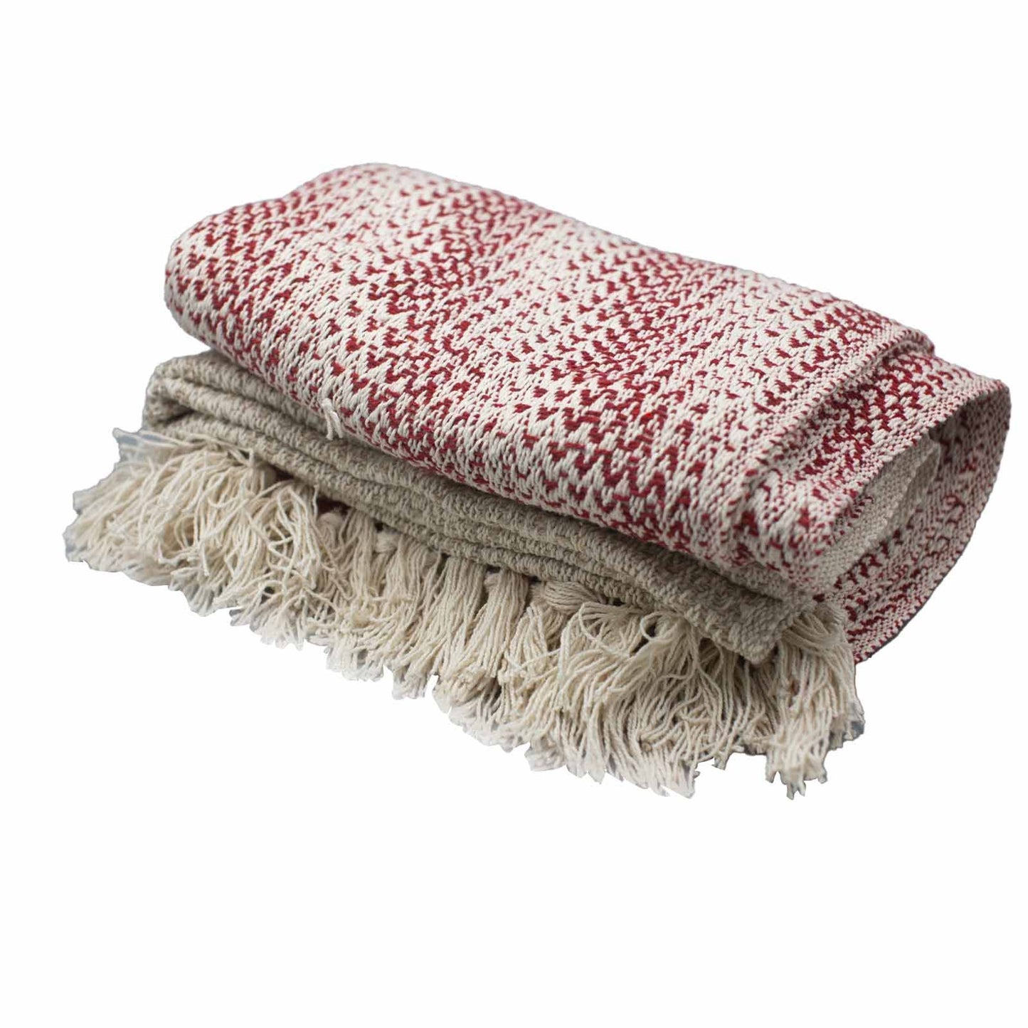 Ruby Weave Cozy Tassel Throw – Two-Tone Boho Charm