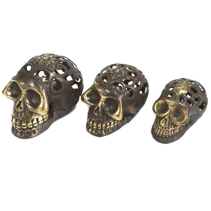 Vintage Brass Skull Ornament, Medium