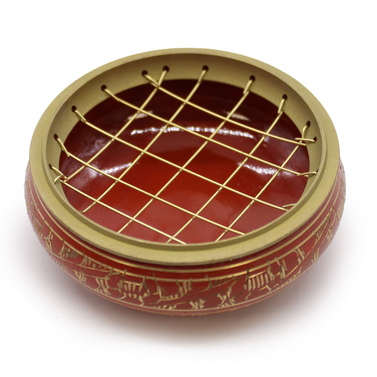 Sacral Chakra Charcoal Incense Jar, Red, Brass