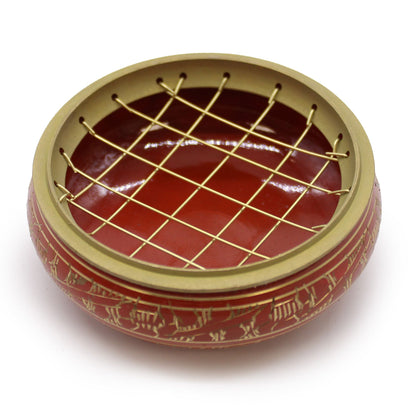 Sacral Chakra Charcoal Incense Jar, Red, Brass