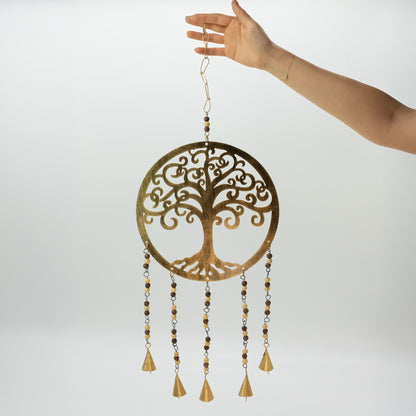 Tree of Life Brass Bell Chime with Glass Beads, Large