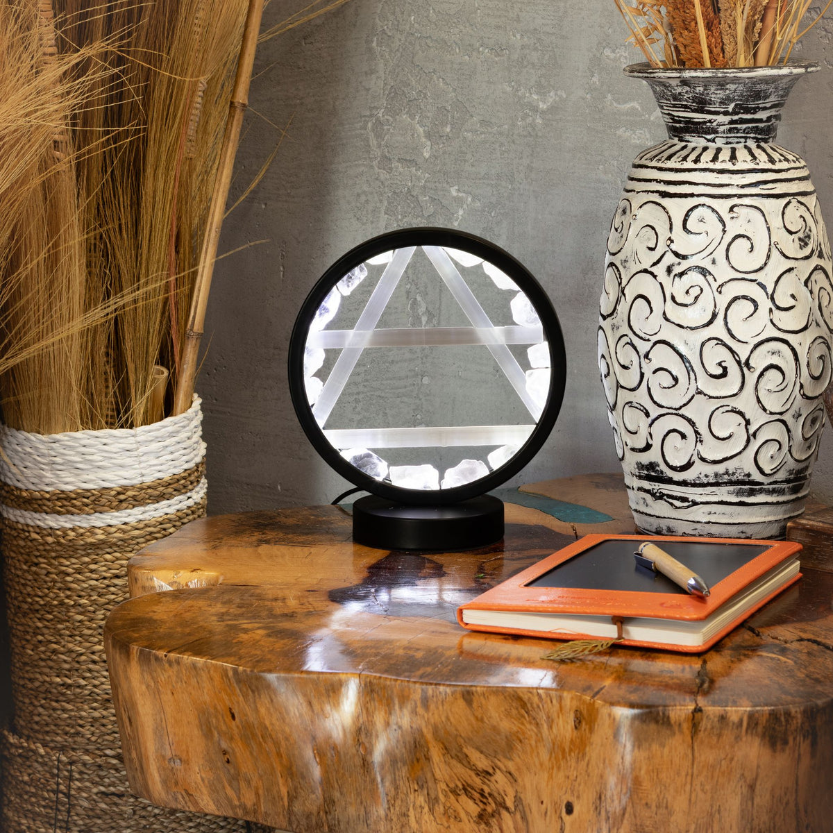 Air Gemstone Halo Lamp, Clear Quartz and Selenite
