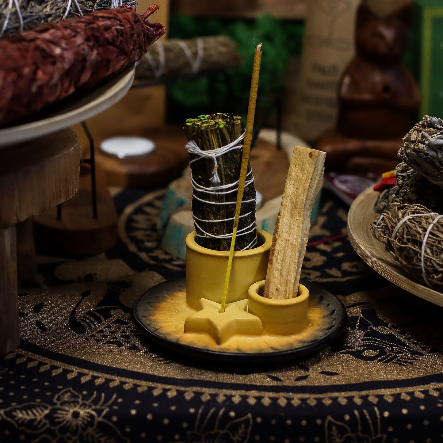 Palo Santo Stick & Smudge Holder - Mandala - Sand & Grey – lifestyle shot