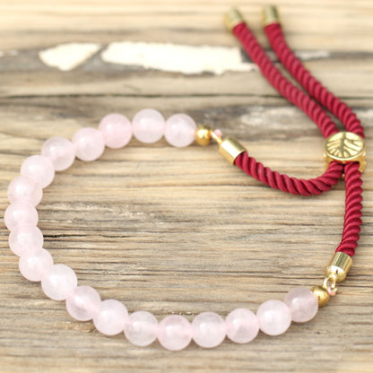18K Gold Plated Gemstone Bordeaux String Bracelet - Rose Quartz – detail view