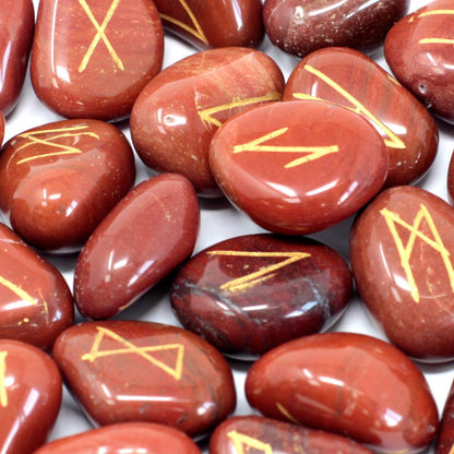 Runes Stone Set in Pouch - Red Jasper – detail view