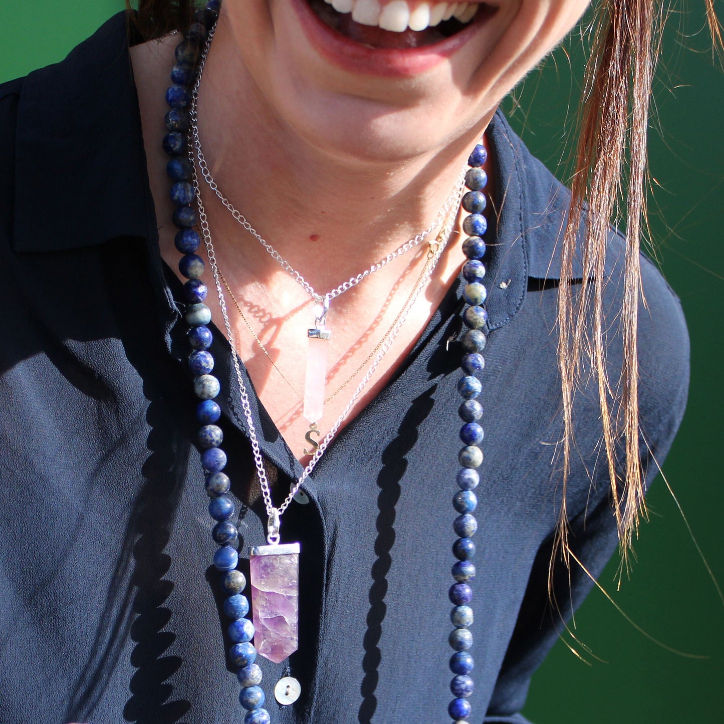 Gemstone Flat Pencil Pendant - Amethyst – detail view