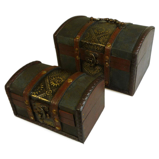 Metal Embossed Colonial Vintage Style Boxes, Set of 2