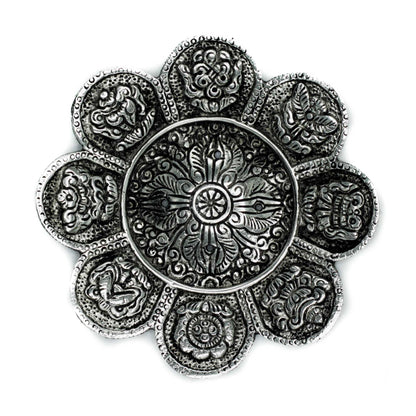 Tibetan Symbol Incense Holder - Polished Aluminium, 12cm