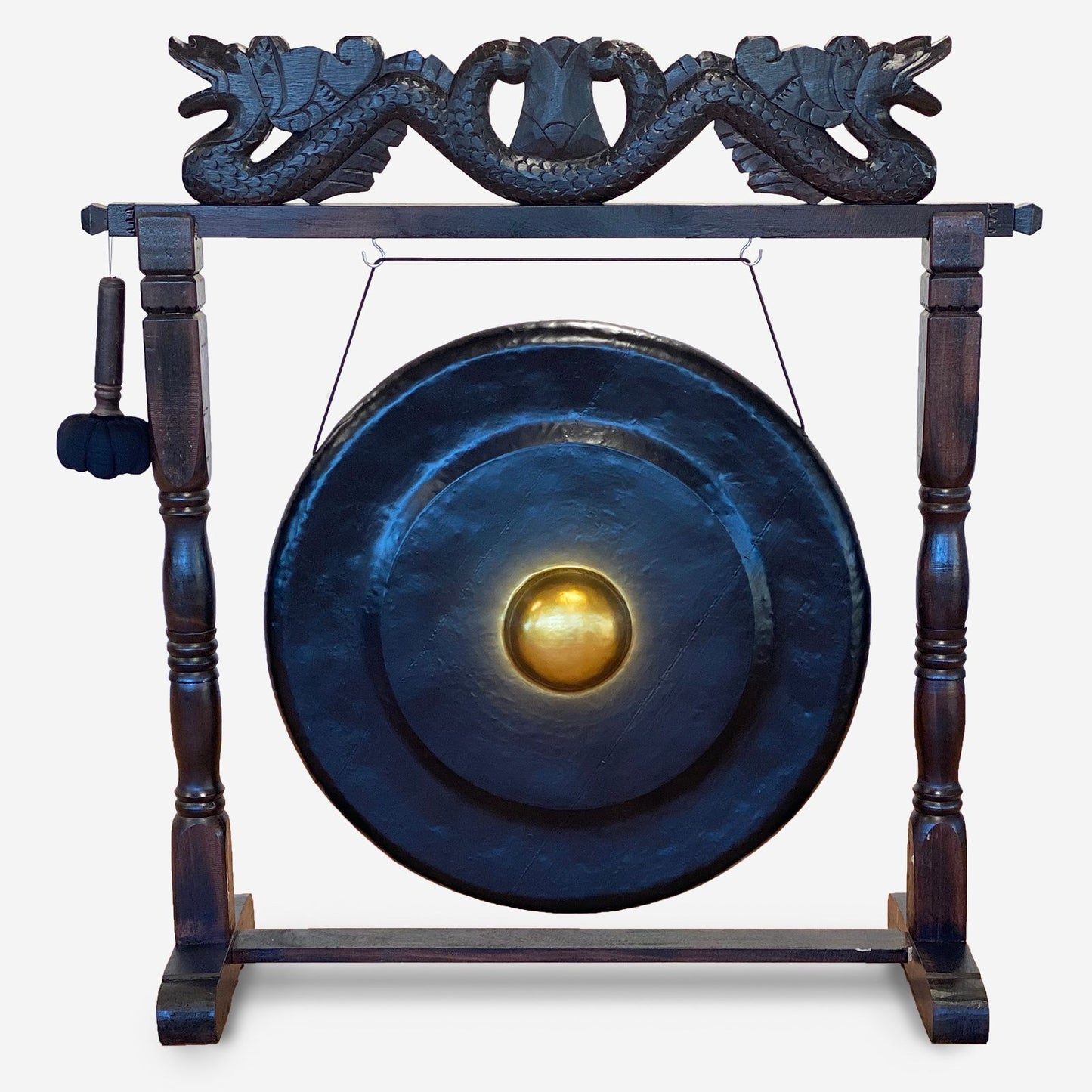 Large Gong in Brown Antique Stand - 80cm - Black | Auro & Co
