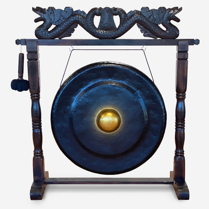 Large Gong in Brown Antique Stand - 80cm - Black | Auro & Co