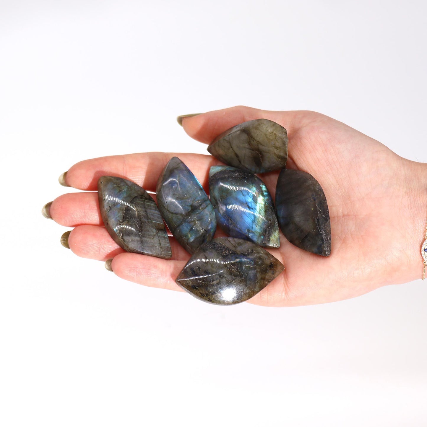 Madagascar Labradorite Leaf Stone (approx 15-20gms 45-55mm) – lifestyle shot