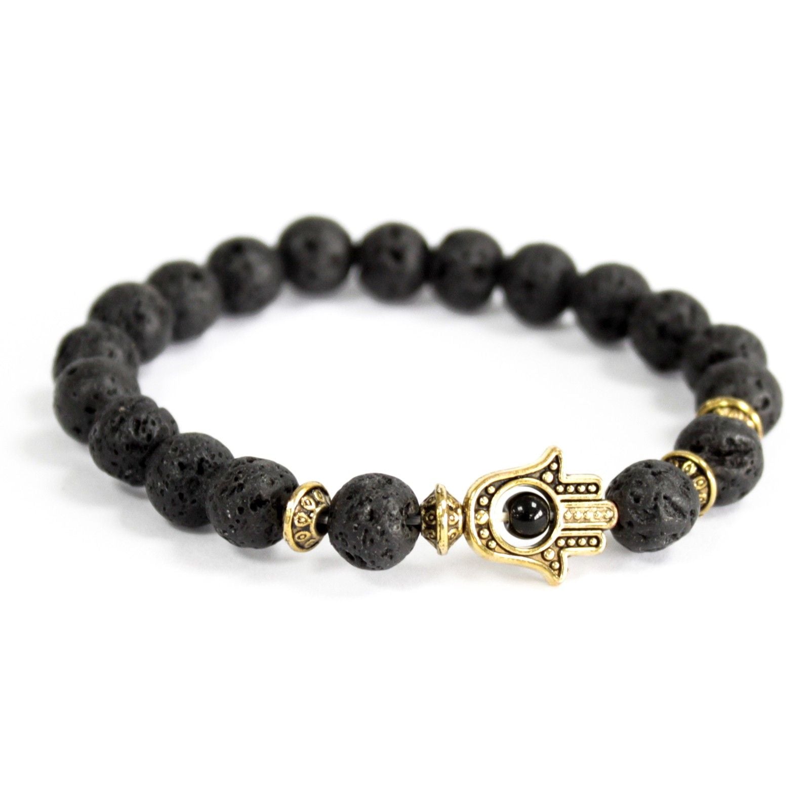 Gold Hamsa / Lava Stone - Gemstone Bracelet | Auro & Co
