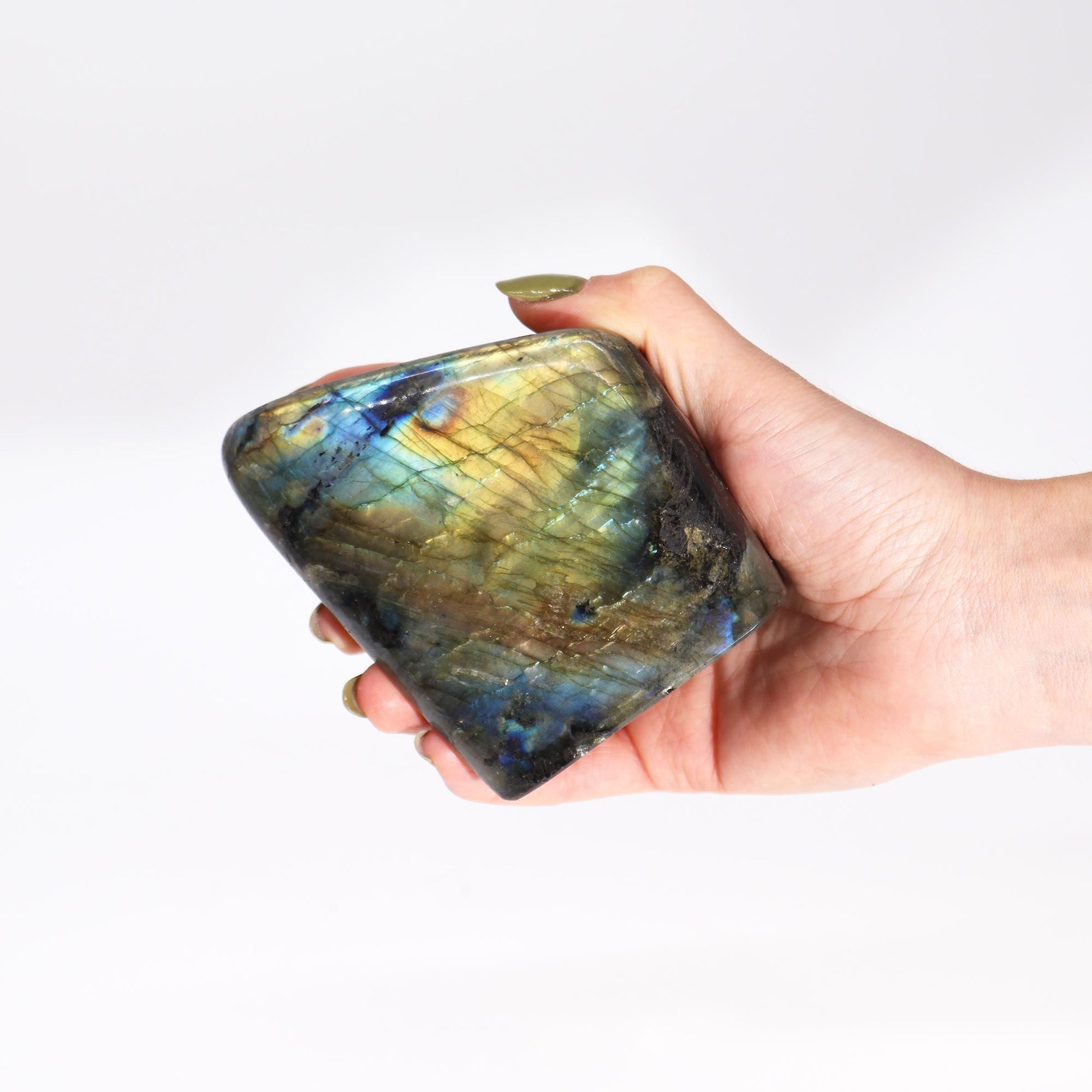 Madagascar Labradorite Large Stone (approx 550-750gms  110-140mm) – lifestyle shot