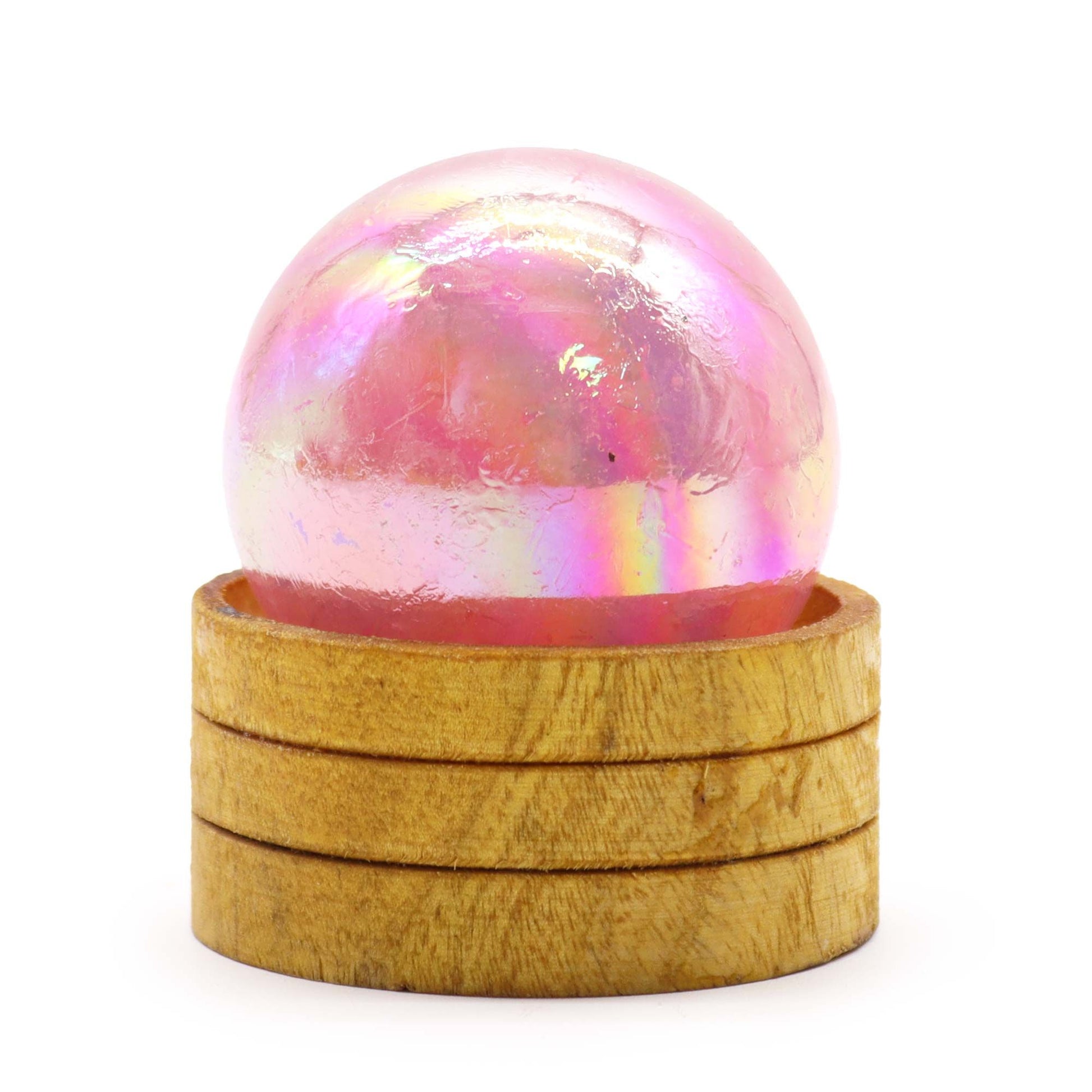 Gemstone Sphere 50mm - Rose Quartz Titanium Aura with Stand | Auro & Co