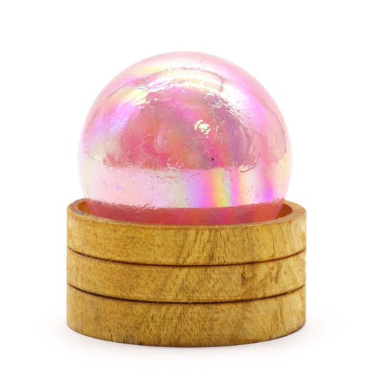 Gemstone Sphere 50mm - Rose Quartz Titanium Aura with Stand | Auro & Co
