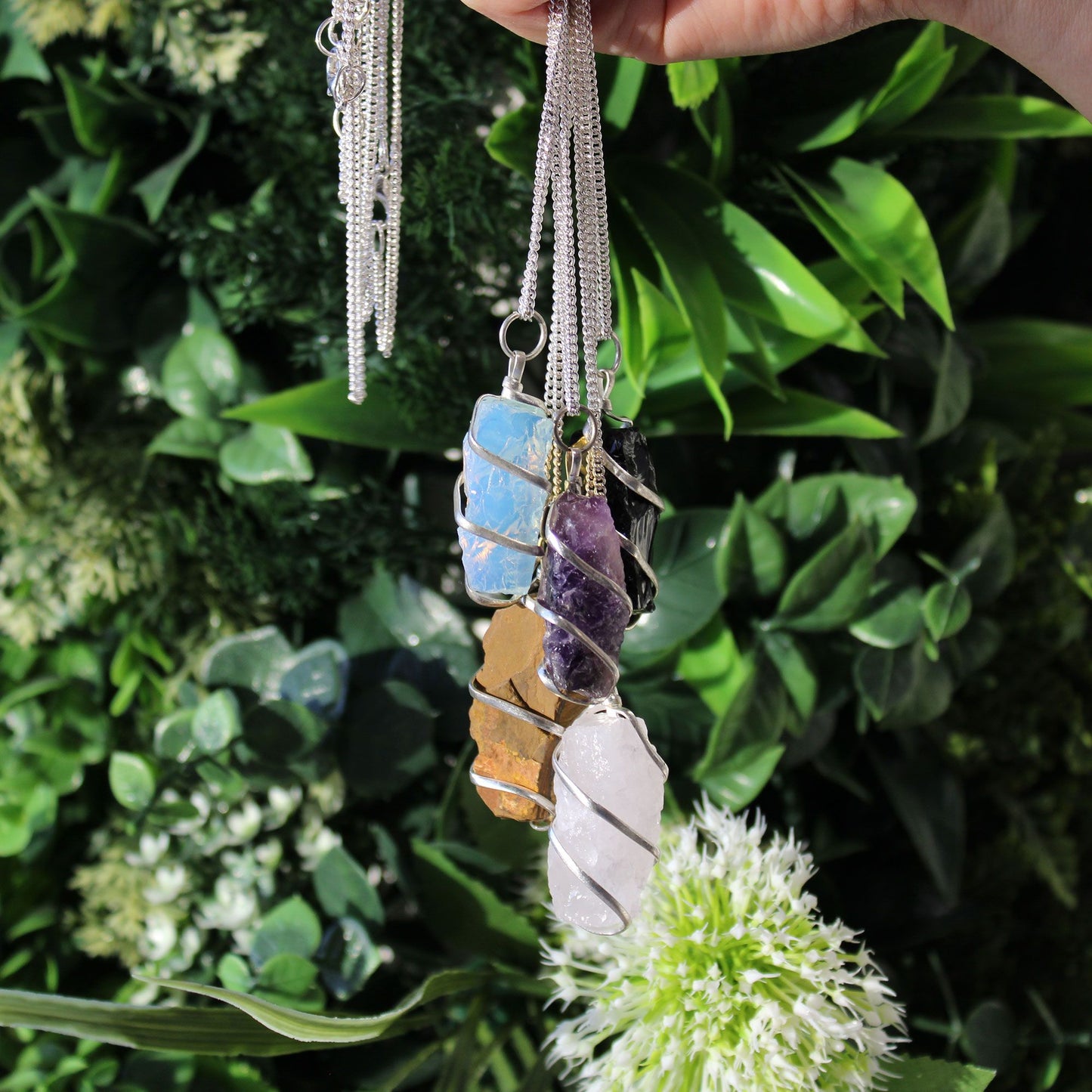 Cascade Wrapped Gemstone Necklace - Rough Opalite – lifestyle shot