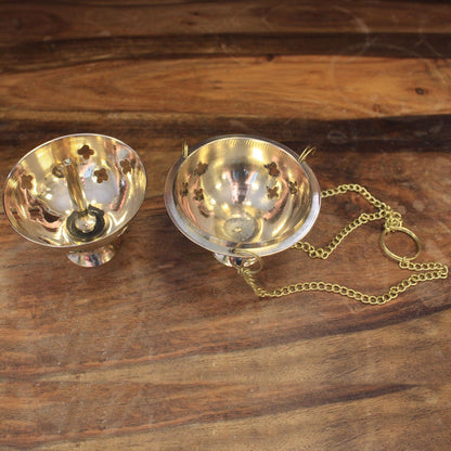 Small Three Chain Hanging Brass Incense Burner, 16cm Thurible