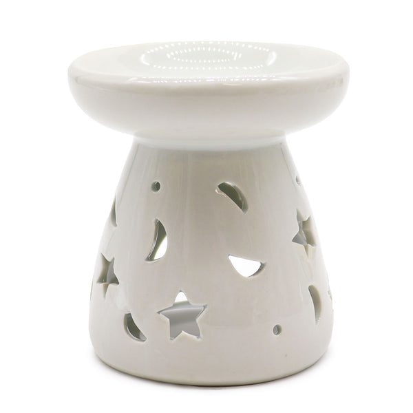 Lrg Classic White Oil Burner - Moon & Star | Auro & Co