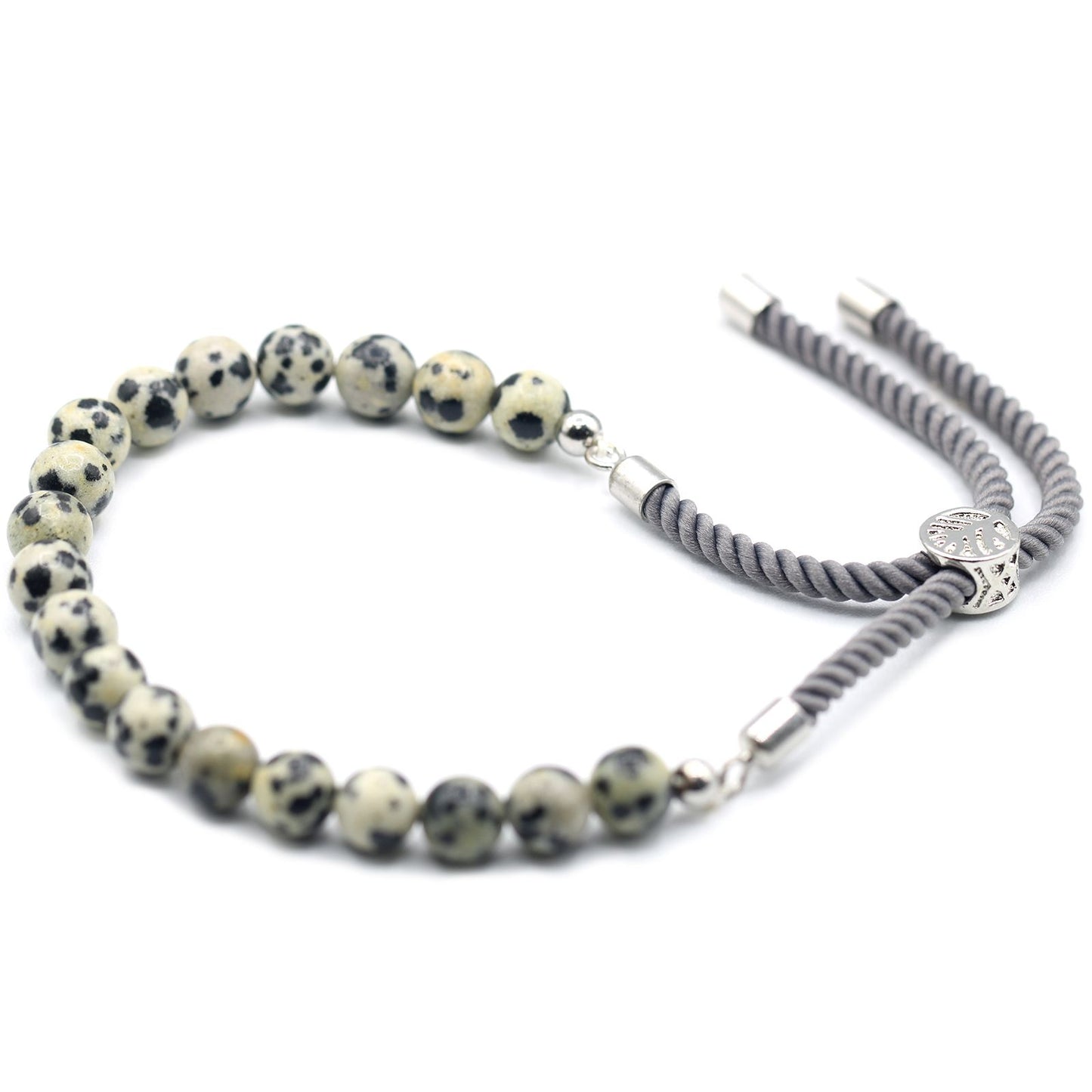 925 Silver Plated Gemstone Charcoal String Bracelet - Dalmatian Jasper | Auro & Co