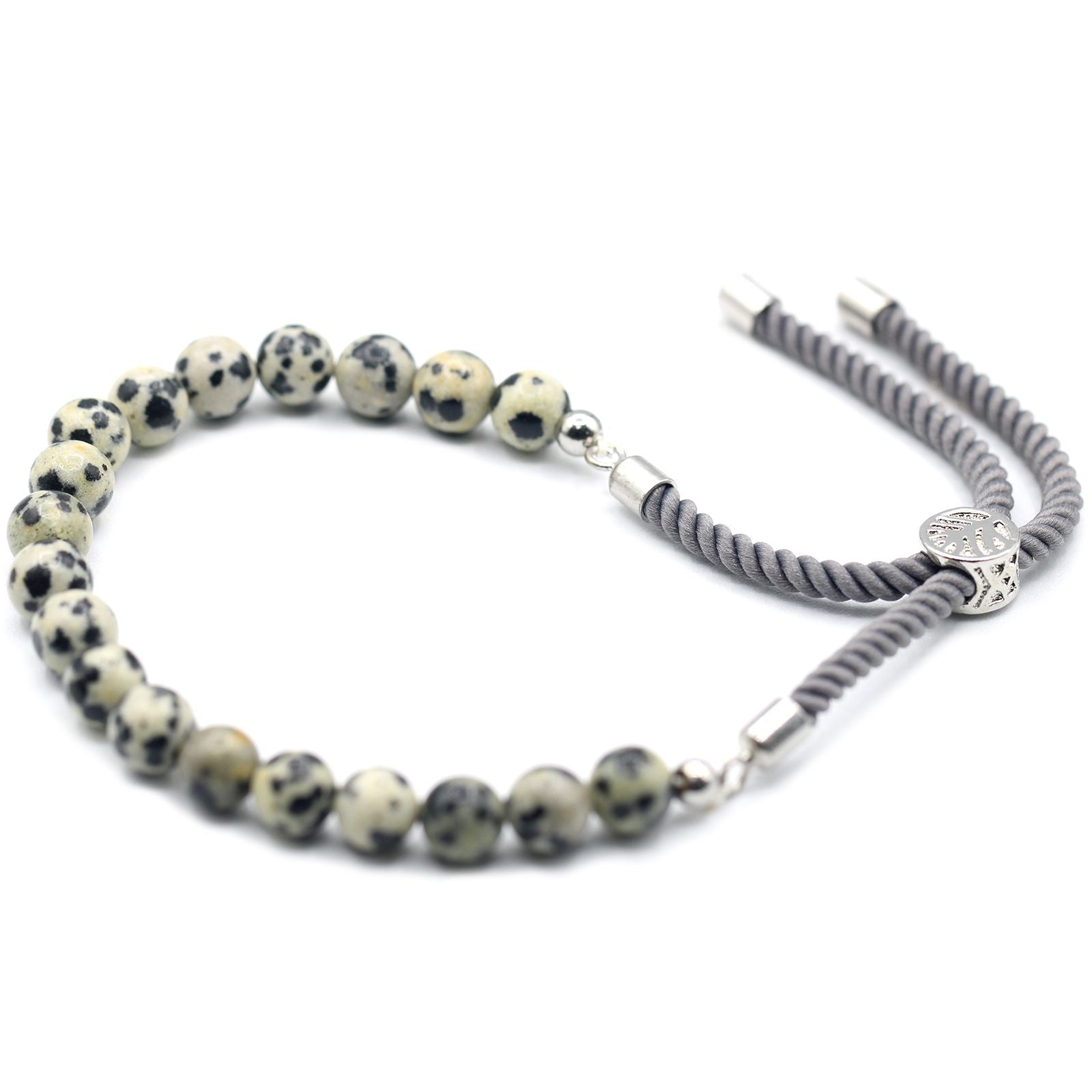 925 Silver Plated Gemstone Charcoal String Bracelet - Dalmatian Jasper | Auro & Co