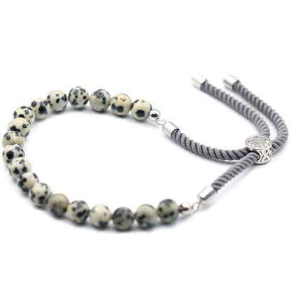 925 Silver Plated Gemstone Charcoal String Bracelet - Dalmatian Jasper | Auro & Co