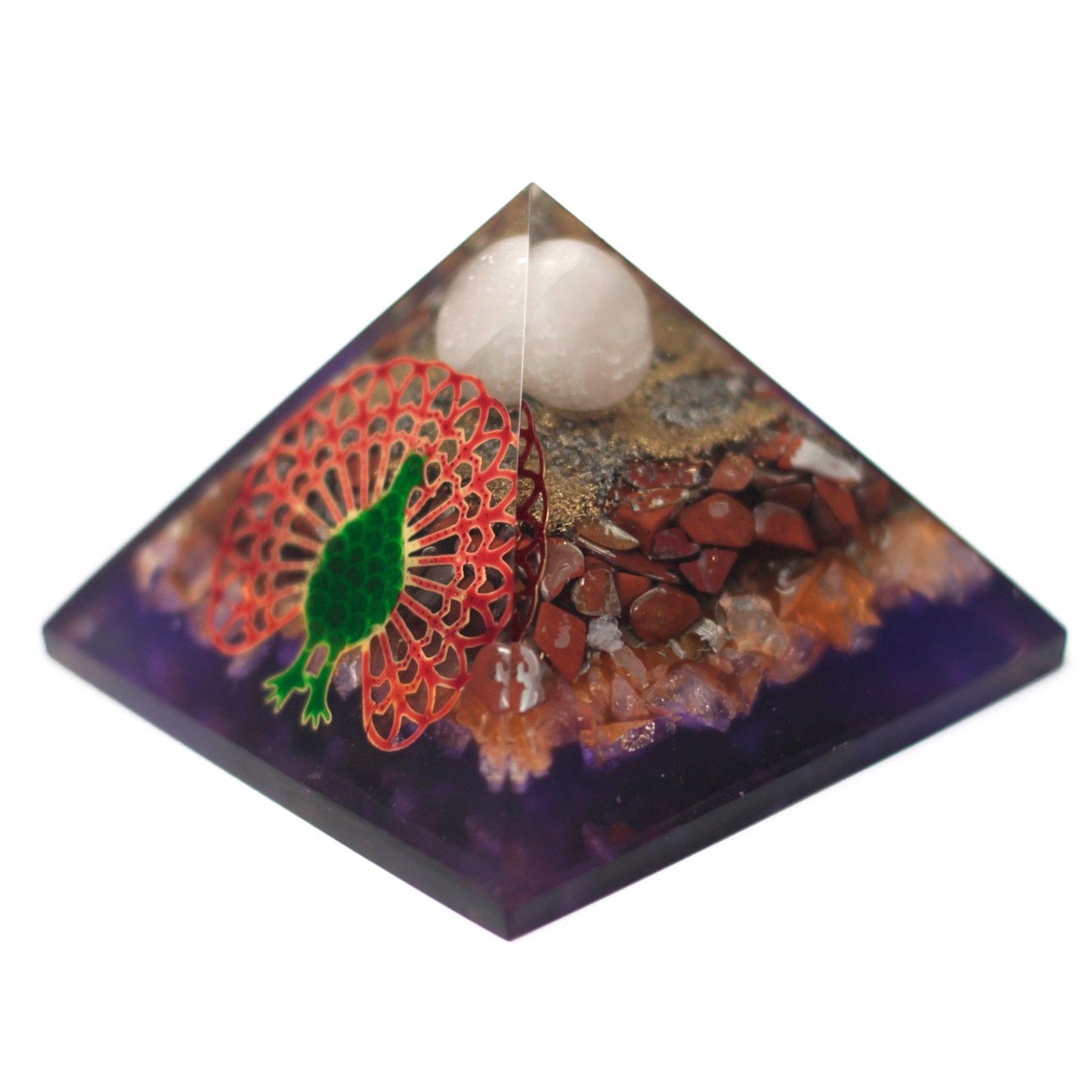 Lrg Organite Pyramid 80mm - Peacock – detail view
