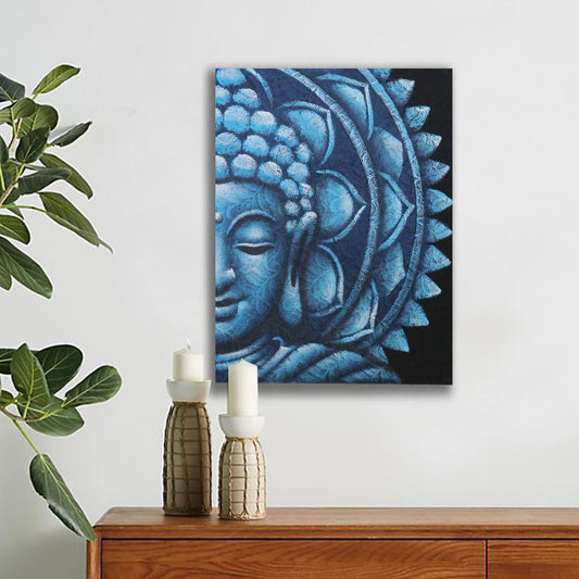 Blue Half Buddha Mandala Wall Art – 60×80cm Canvas
