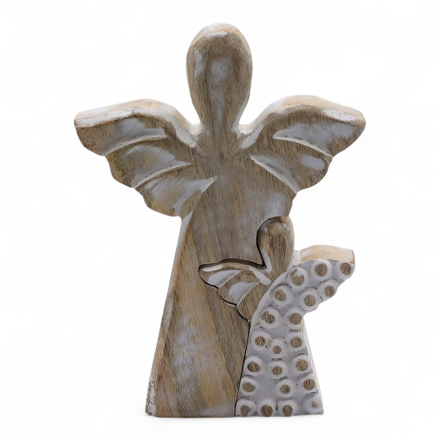 Mango Wood Angel in Angel - Whitewash | Auro & Co