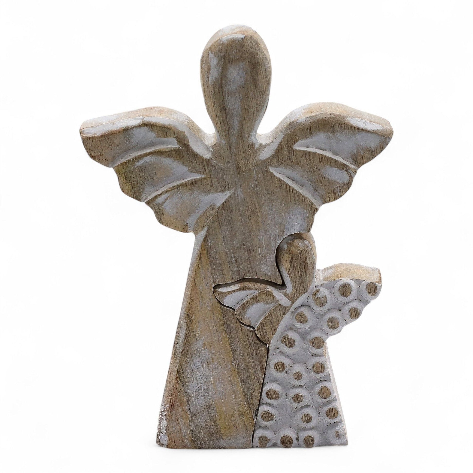 Mango Wood Angel in Angel - Whitewash | Auro & Co