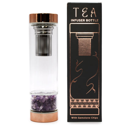 Crystal Glass Tea Infuser Bottle - Rose Gold - Amethyst | Auro & Co