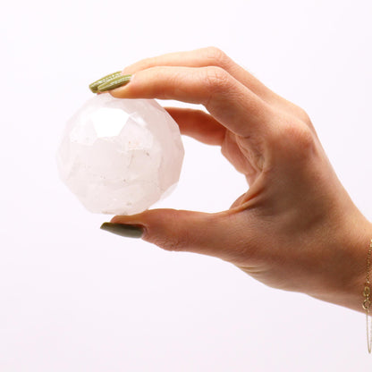 Gemstone Faceted Healing Ball & Stand - Rock Quartz – detail view