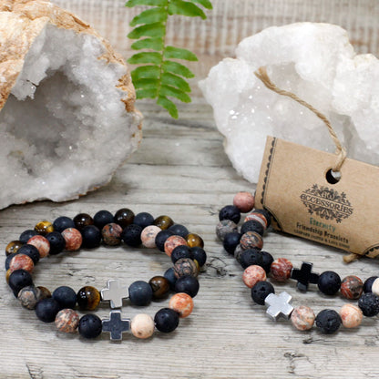 Set of 2 Gemstones Friendship Bracelets - Eternity - Leopard Skin Jasper & Lava Stone – packaging