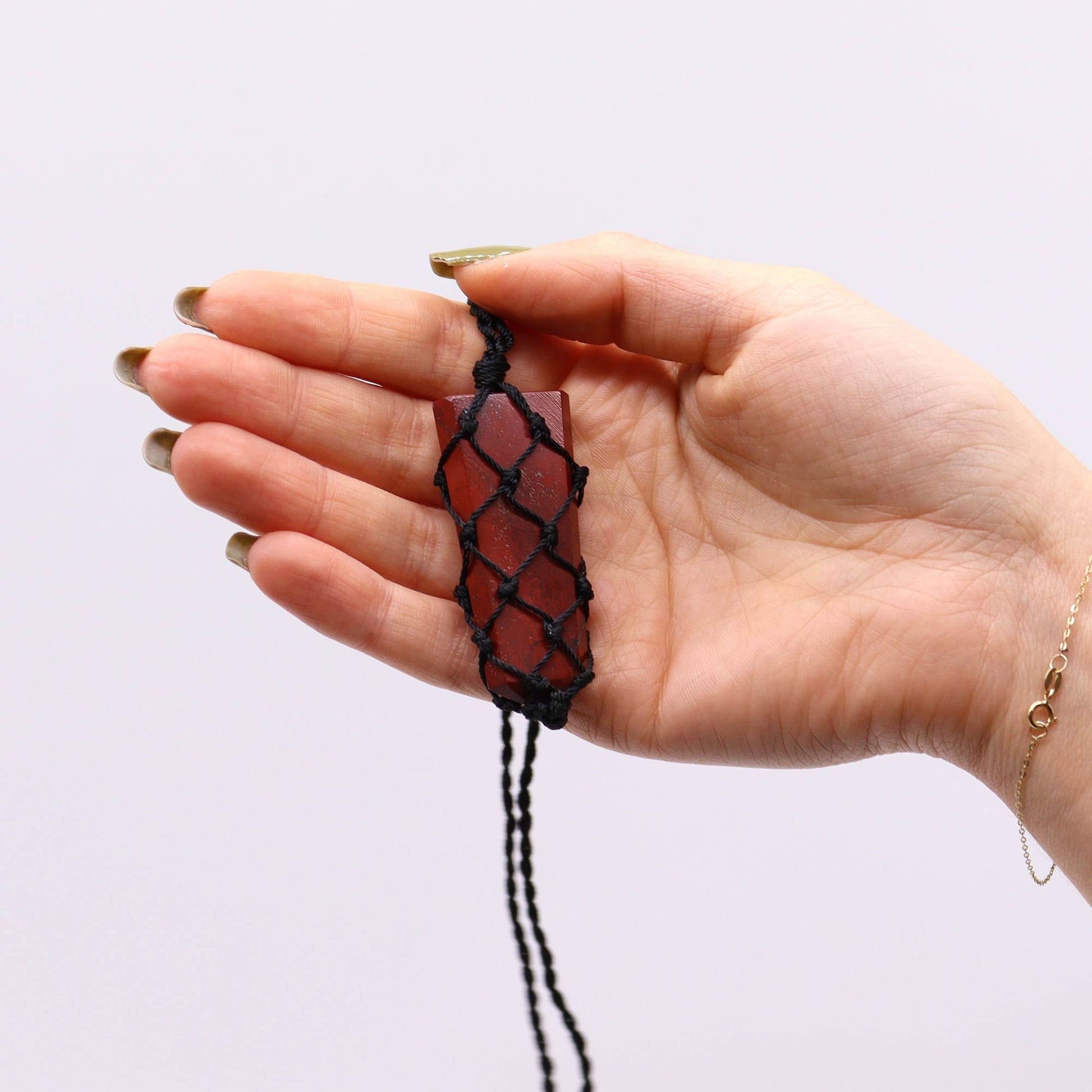 Laced Gemstone Flat Point Pendant - Red Jasper – detail view