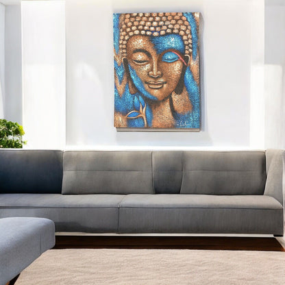 Radiant Tranquility – Gold & Blue Buddha Painting (75×55cm)