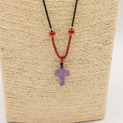 Cord Necklace Gemstone Pendant - Amethyst Cross – lifestyle shot