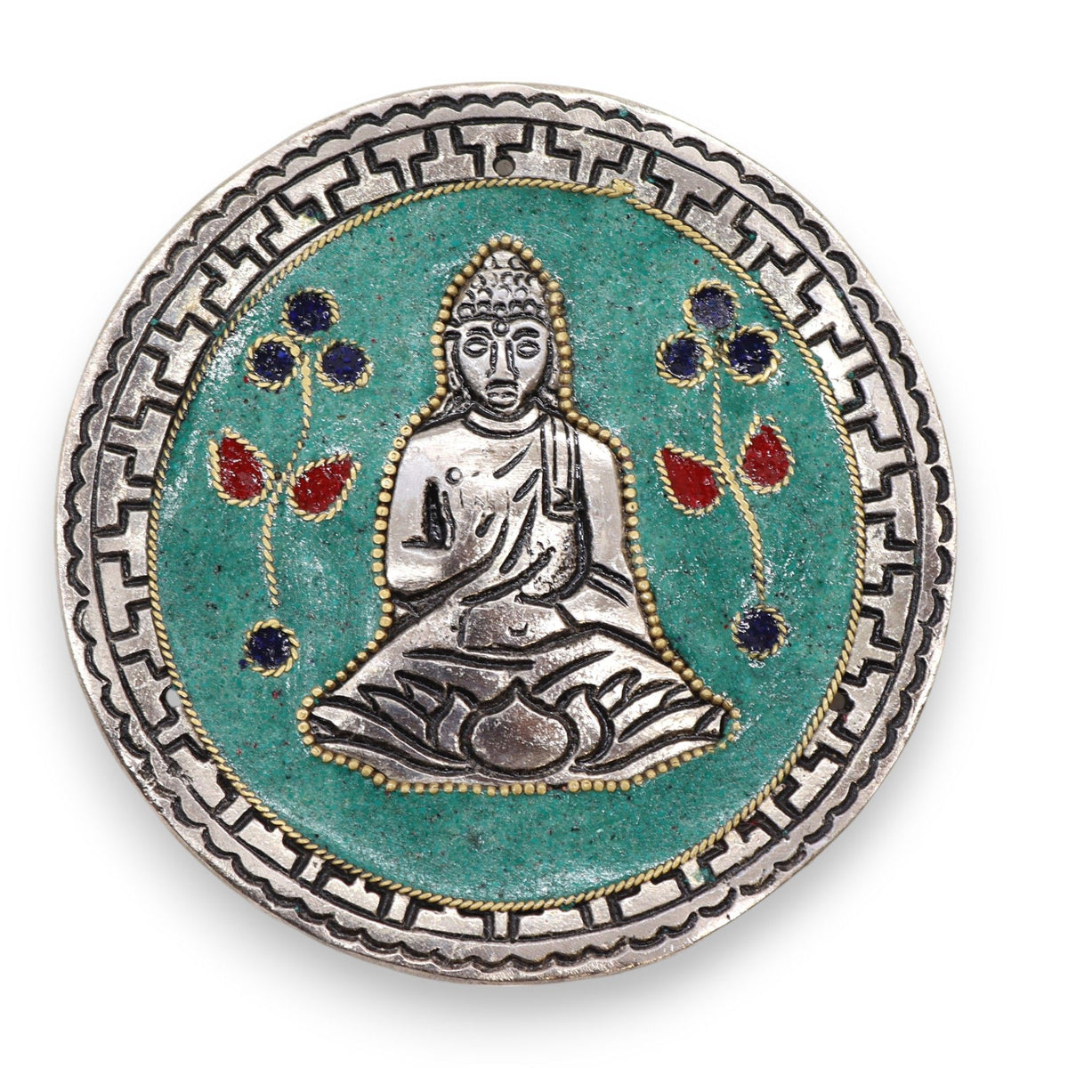Buddha Incense Holder - Green Aluminium, 10cm