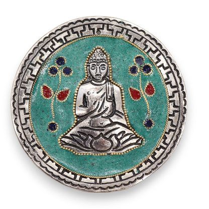 Buddha Incense Holder - Green Aluminium, 10cm