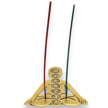 Seven Chakra Yoga Incense Holder, Gold Aluminium, 12cm