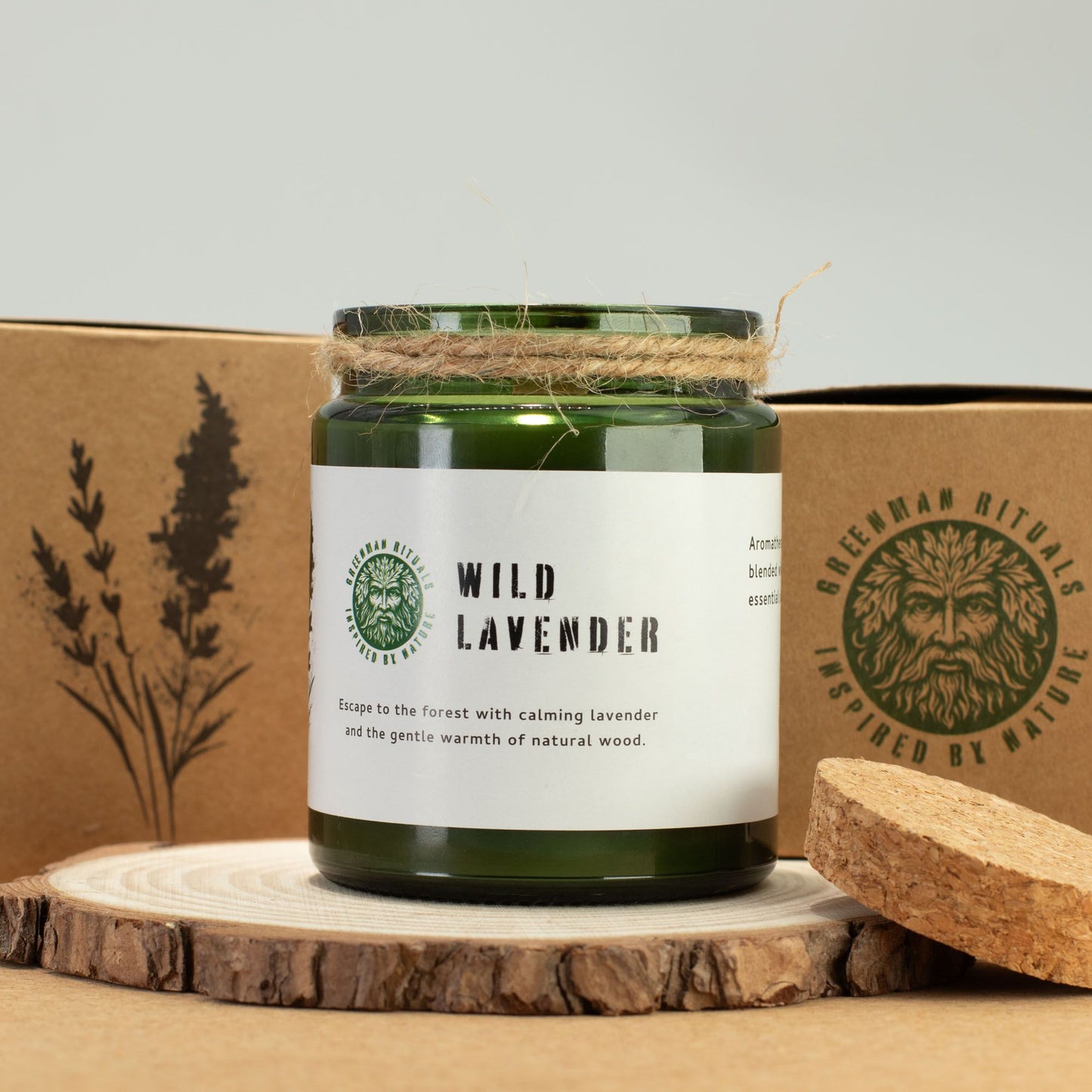 Greenman Woodwick Soy Candle - Wild Lavender – packaging