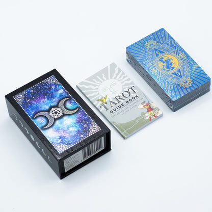Blue Foil Tarot Card Set - Moon Face - with booklet | Auro & Co