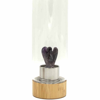 Crystal Infused Glass Water Bottle - Relaxing Amethyst - Angel – detail view