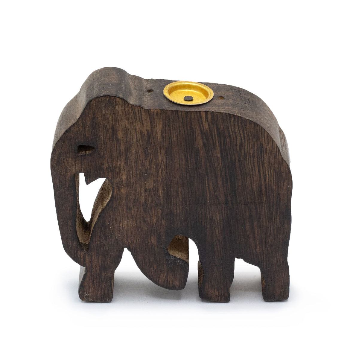 Elephant Mango Wood Incense Cone and Stick Holder, 10cm