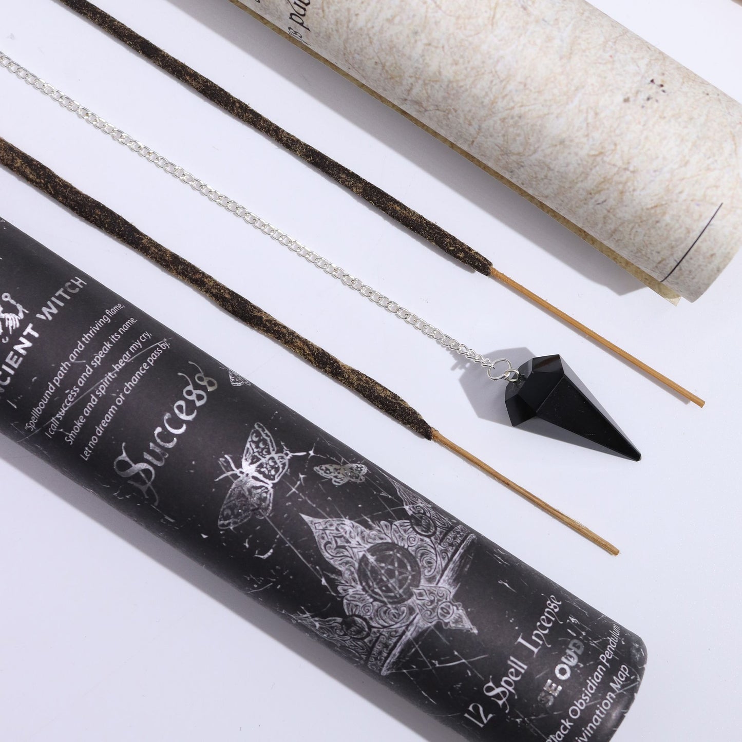 Ancient Witch Spell Incense - Success - Black Obsidian Pendulum – detail view