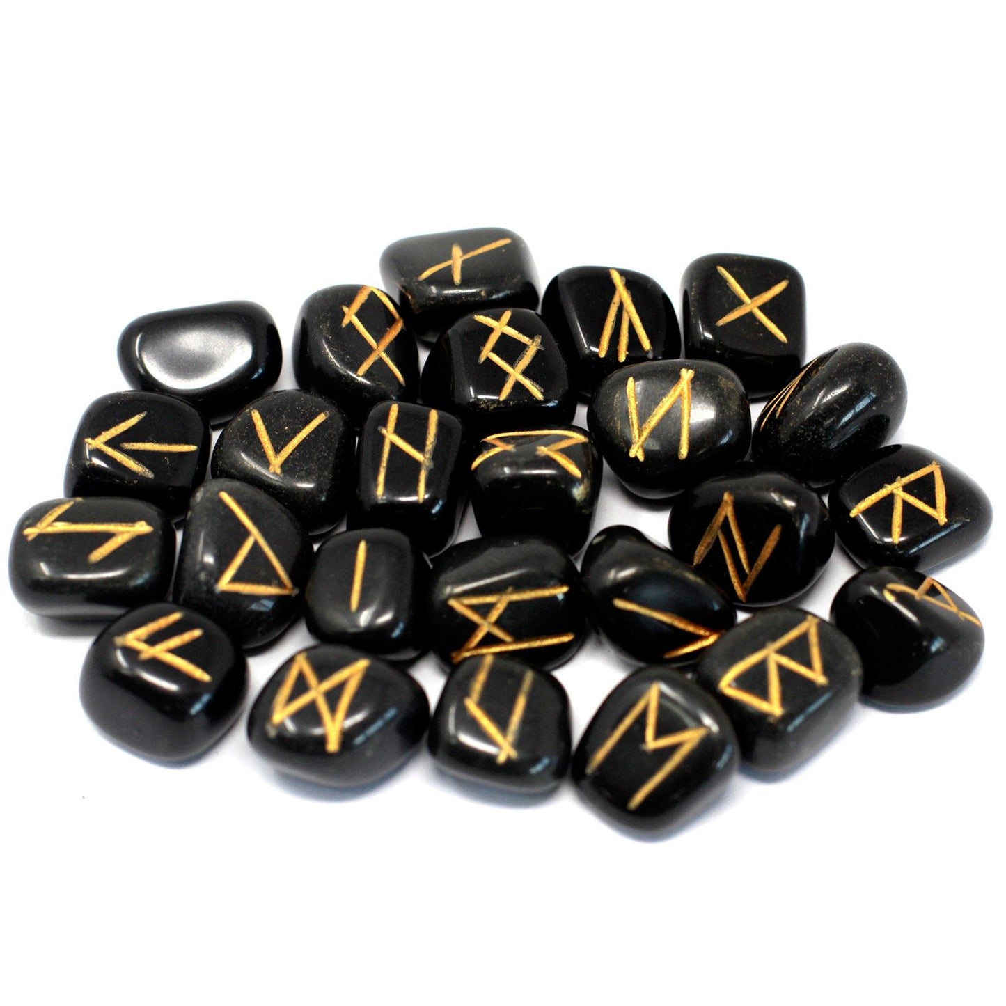 Runes Stone Set in Pouch - Black Agate | Auro & Co