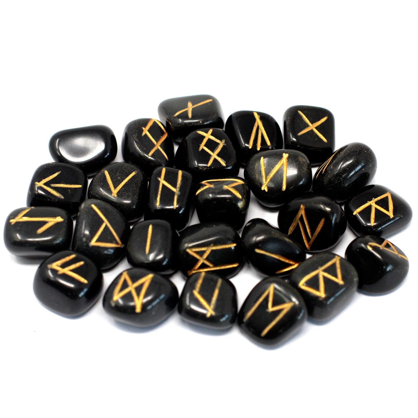 Runes Stone Set in Pouch - Black Agate | Auro & Co